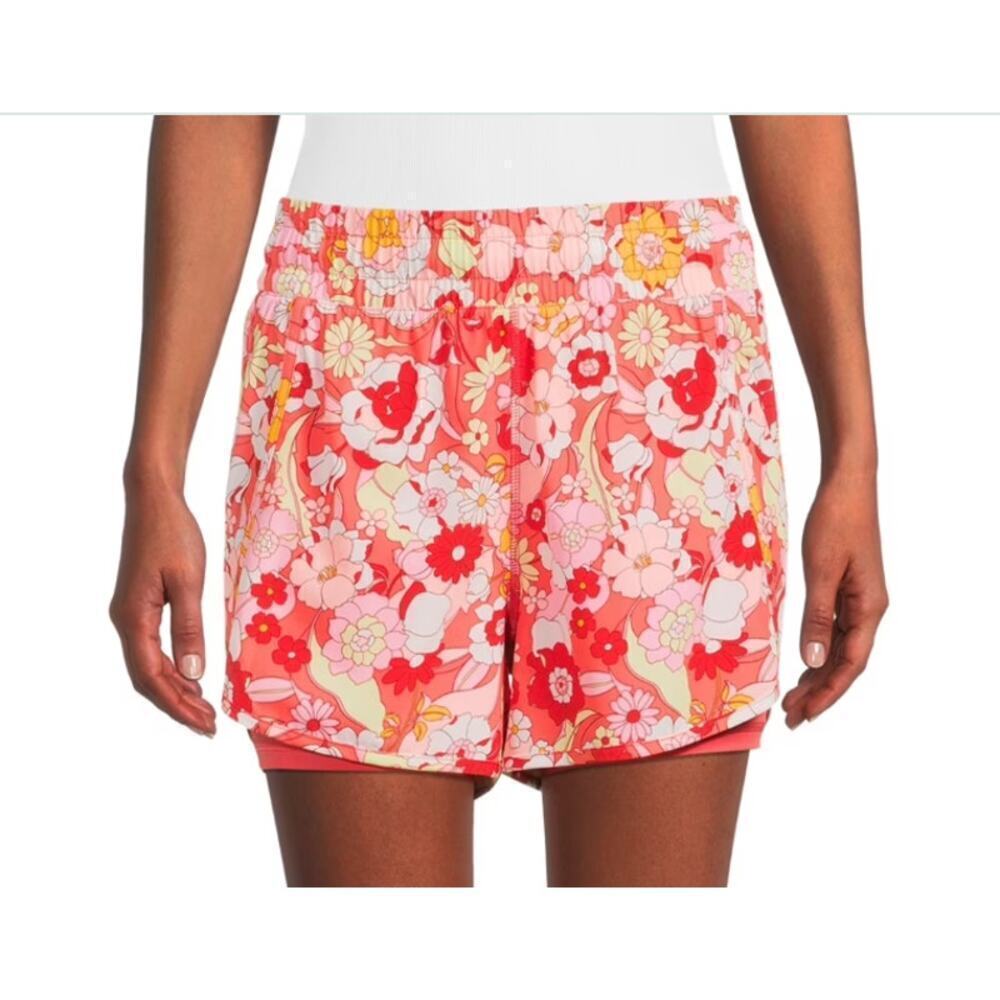 Avia Floral Groovy Bloom Orange Running Short XL Active 70s Walking Exercise